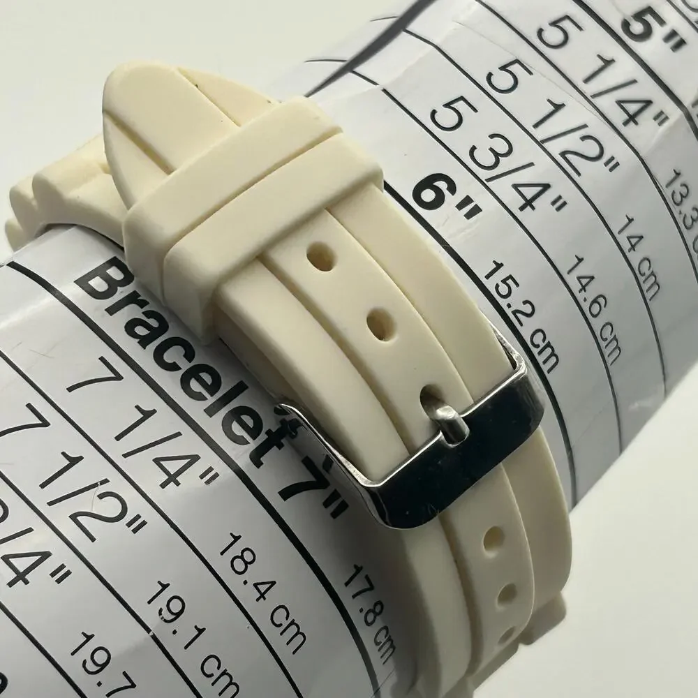 Silver-tone White Silicon Band Women’s Casual Watch Working New Battery